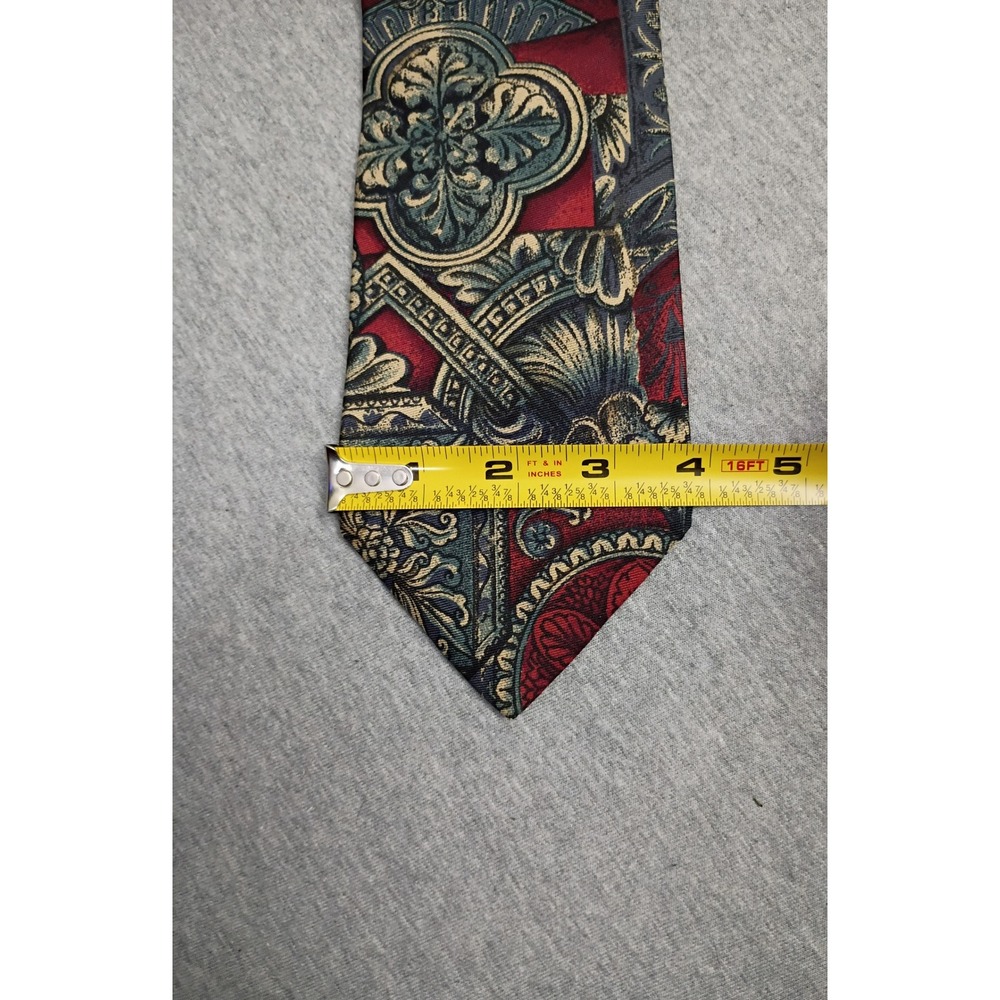 Rooster West End Collection Silk Tie Burgundy Blue Gold Baroque Medallion 3.75" - Picture 6 of 7